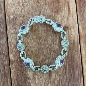 Sterling Silver Jeweled Bracelet; Open Clasp in 4th Pic Does Not Latch Properly